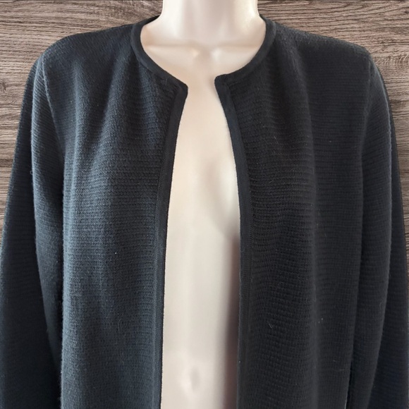 Talbots Textured Open-Front Cardigan Women’s Petite Medium Black Sweater - Picture 2 of 9